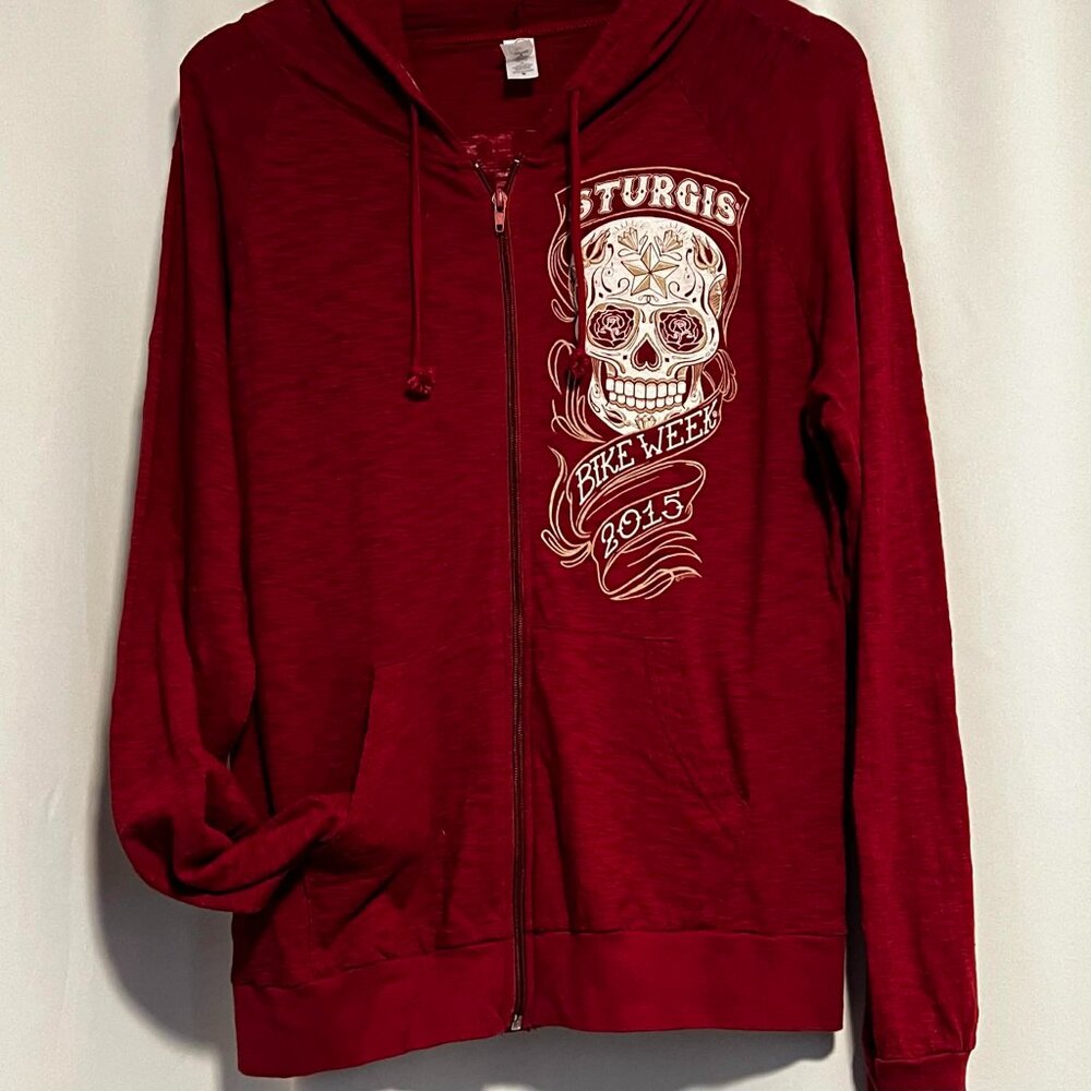 Vintage Sturgis Bike Week 2015 Hoodie Sugar Skull Maroon Size M